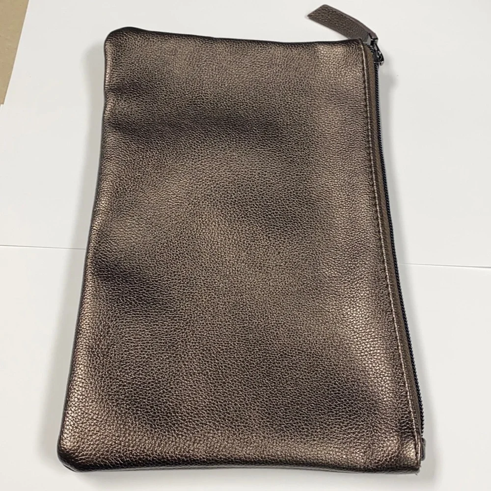 Laura Mercier Large Pewter Metallic Zip Clutch Bag